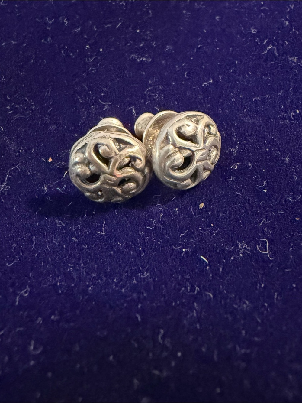 Sterling Silver Filigree Button Stud Earrings - Silver